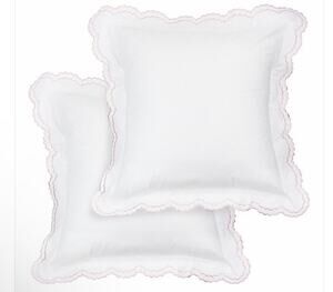 Melange Home Double Scalloped Embroidered Sham (1) White Pink Trim NEW